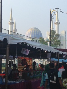 The massive nightly Ramadan bazaar right below this majestic mosque in Kuantan. 