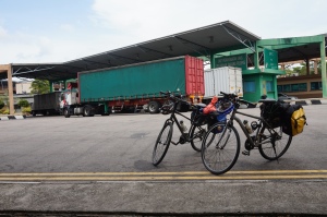 Just our bikes waiting for  a truck to take us over to Singapore. 